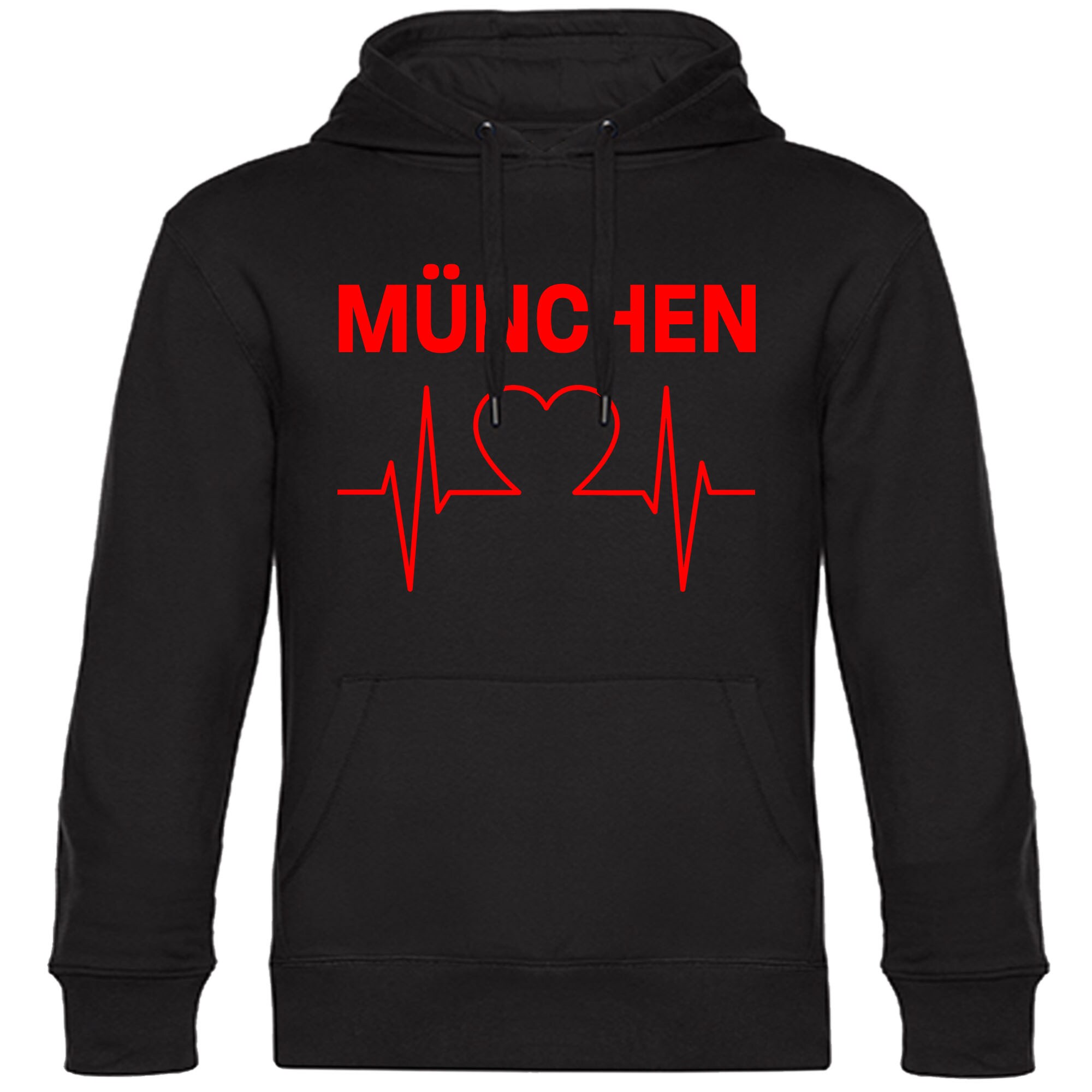 multifanshop® Kapuzen Sweatshirt - München rot - Herzschlag - Druck rot