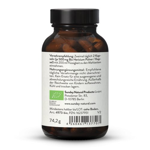 Sunday Natural Products  Bio Hericium Erinaceus Pulver Kapseln