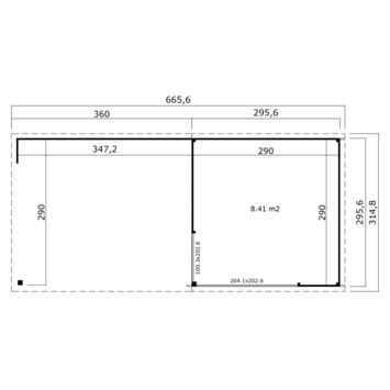 Tuinhuis Julia 295x295 cm met overkapping