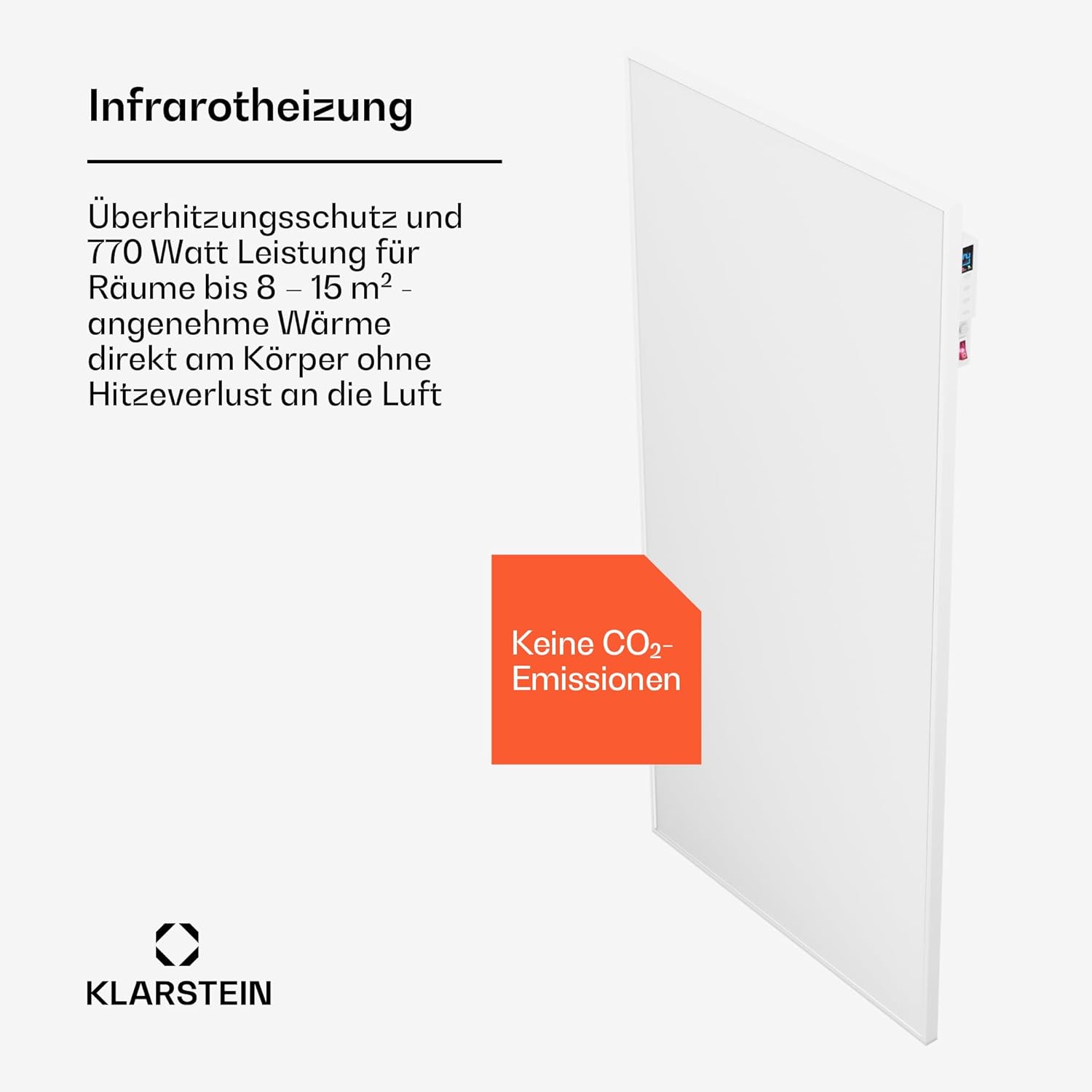 Klarstein Infrarotheizung mit Thermostat, 770W Elektroheizung, Smart Home Infrarotheizung zur Wandmontage, IR mit App-Steuerung & Erkennung Offener Fenster, Effizienter Feuchtraum Heizkörper CO2-Frei