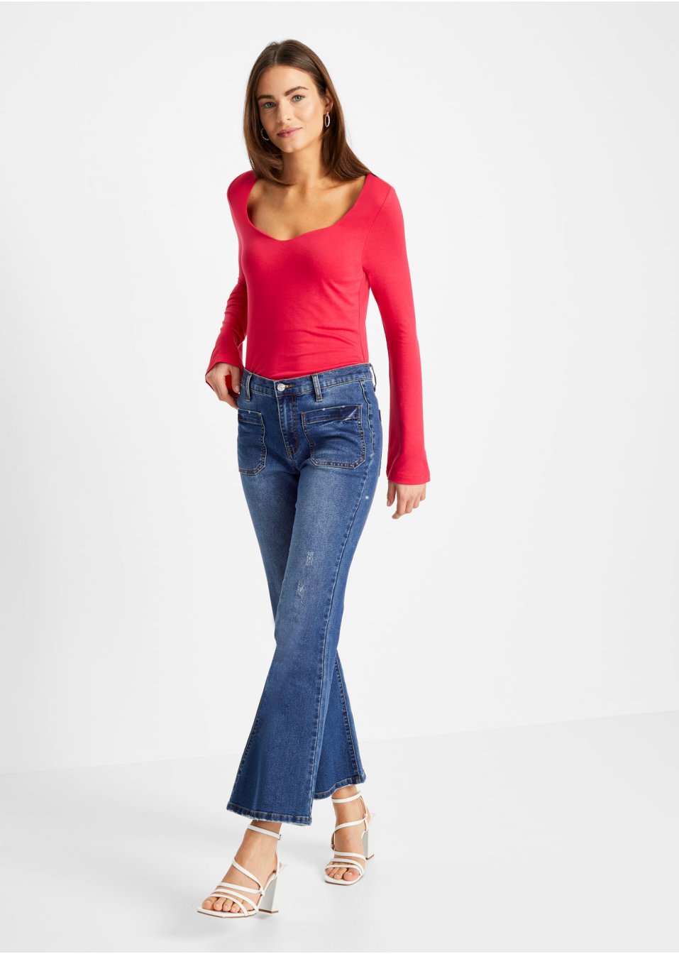 T-shirt manches longues avec décolleté cœur en viscose