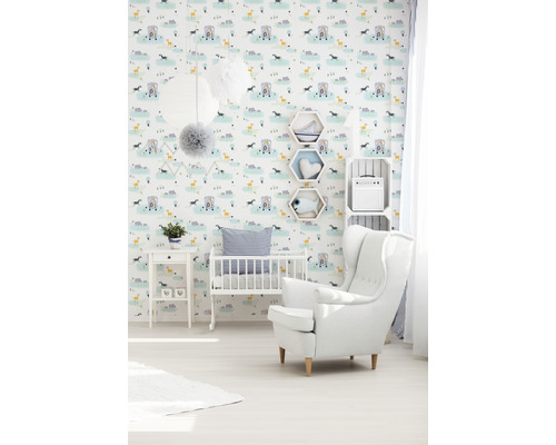 Vliesbehang 38114-1 Little Love Safari blauwgeel