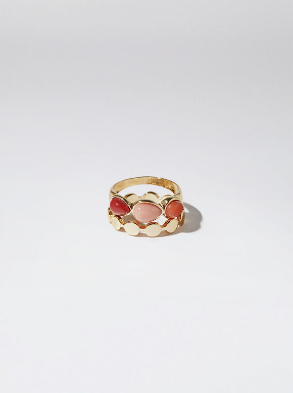 Anillo Con Resina - Coral