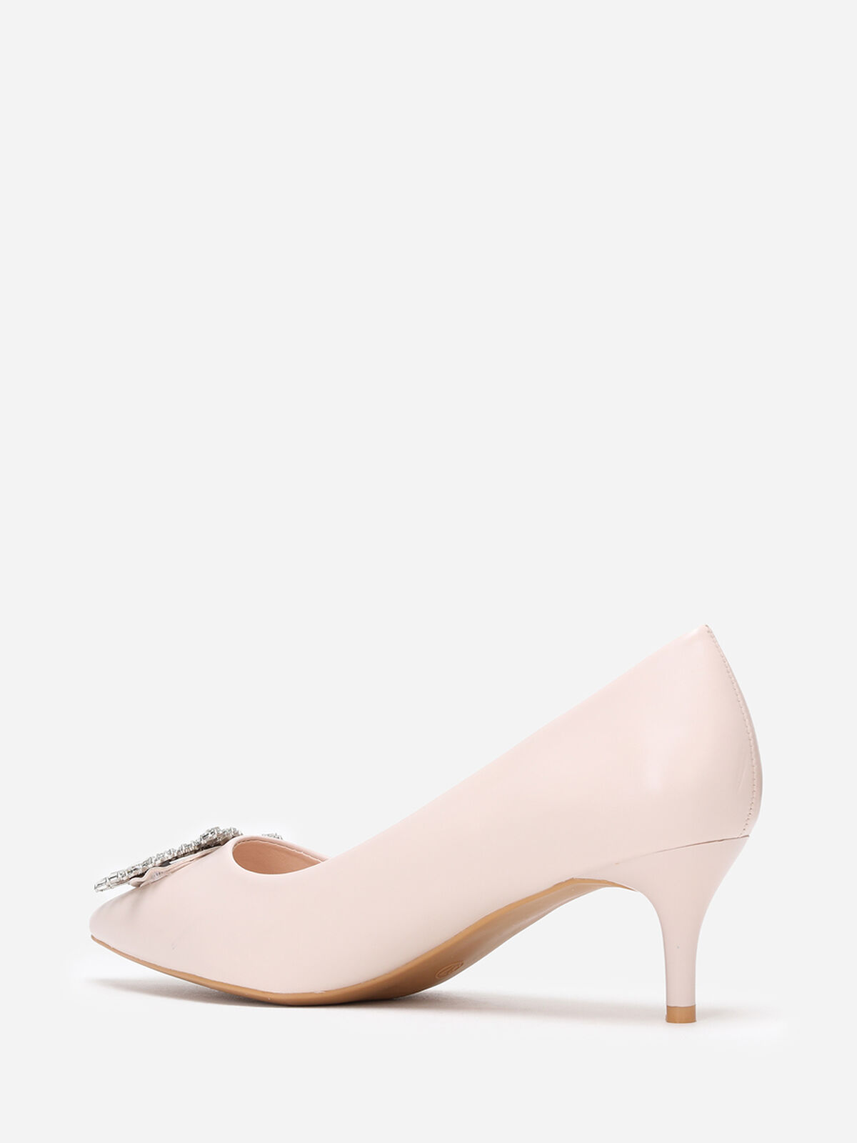 Escarpins à bout pointu avec bijoux strass- Beige
