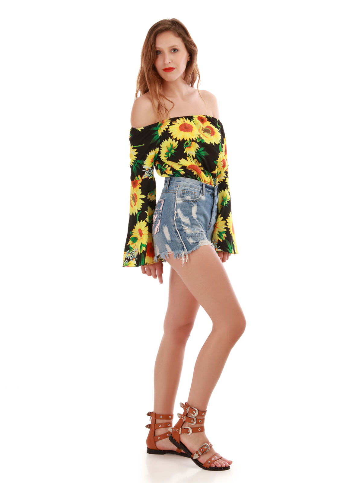 Short en jean motif tâches de peinture- Bleu clair