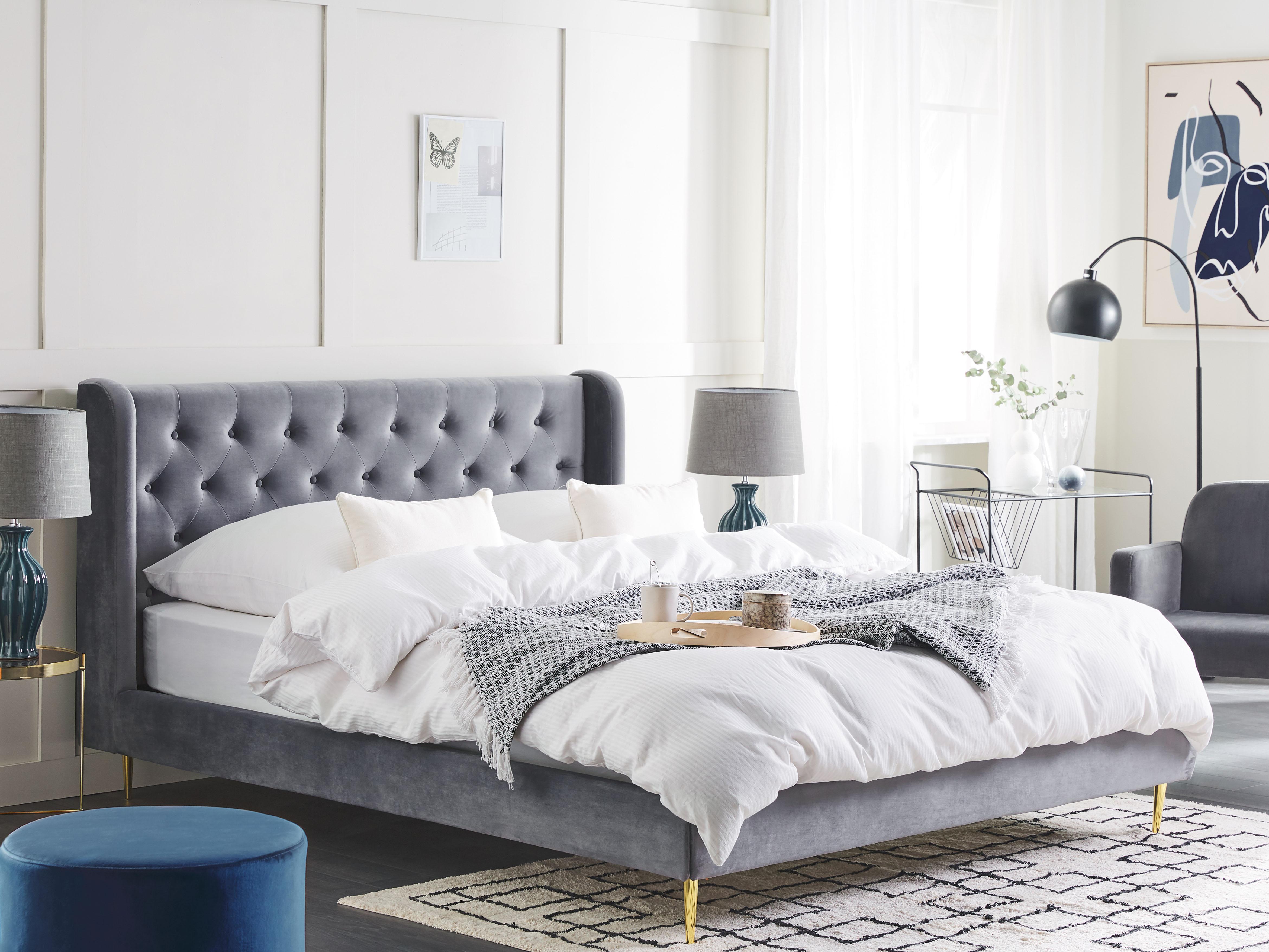 Bed Fluweel FORBACH 180 x 200 cm Grijs