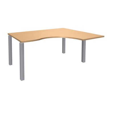 Bureau compact EXPRIM - L160 cm - Retour droite - Plateau imitation Hêtre - Pieds alu (Pieds de renfort obligatoire à rajouter - non inclus)