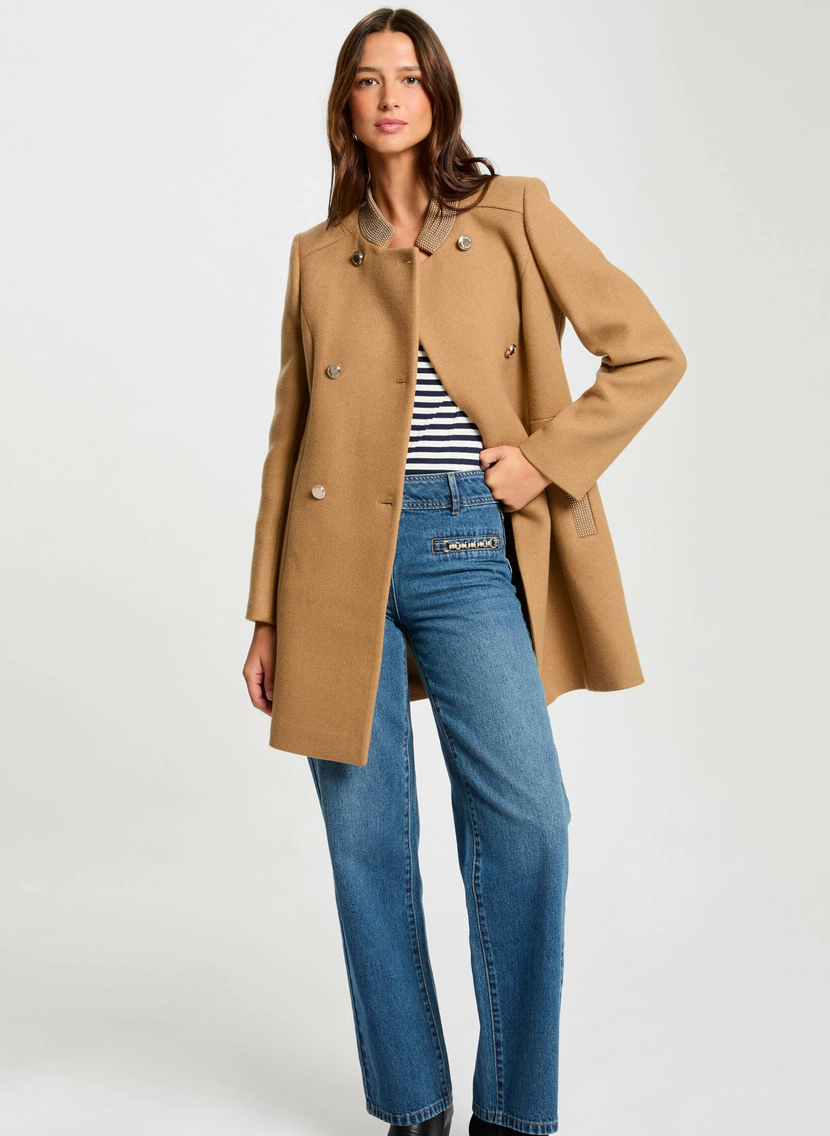 GSUZI - Manteau long en laine mélangée | Marron