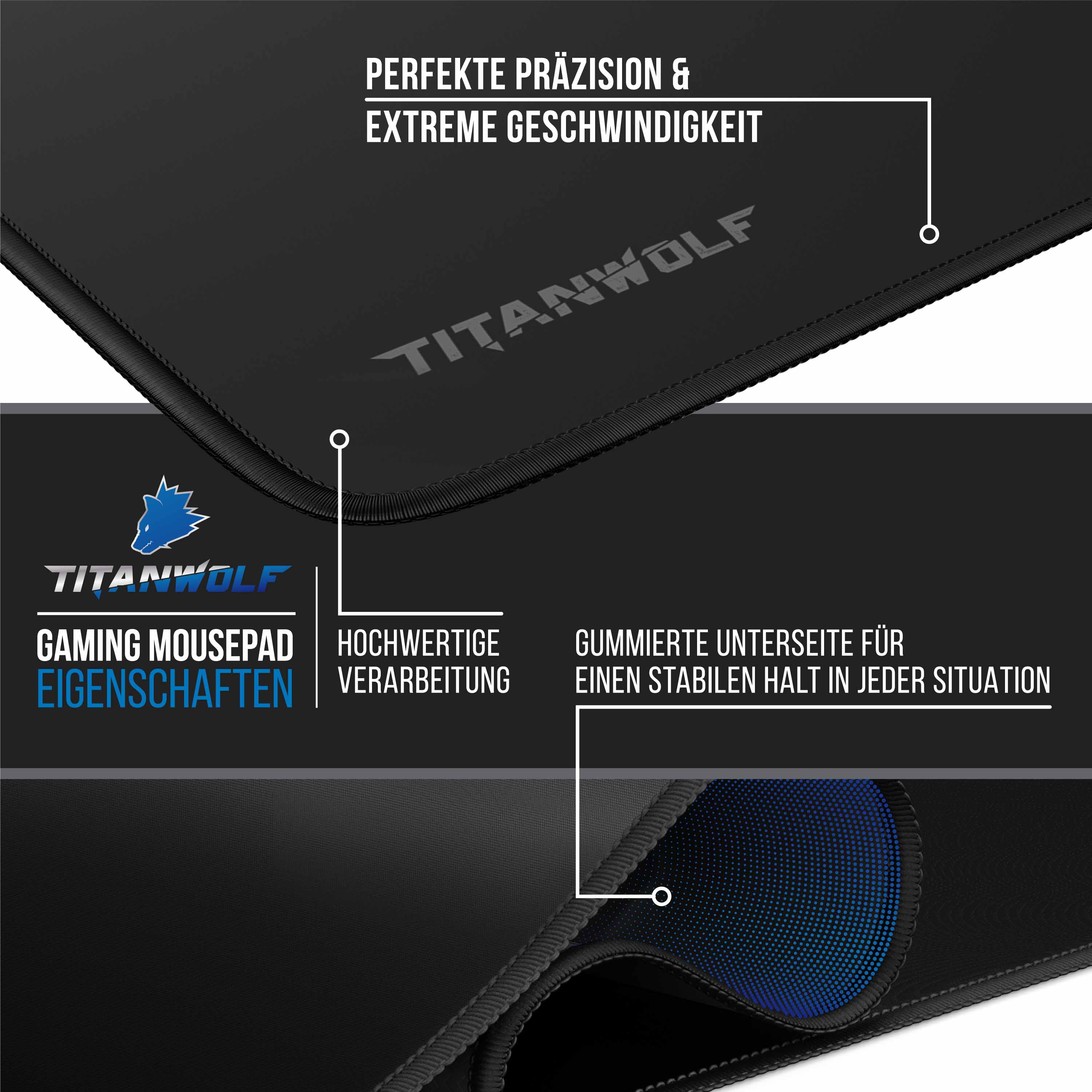 Titanwolf Gaming Mauspad, XXXL Speed Mousepad 1200 x 400 mm, Geschwindigkeit & Präzision, Delta