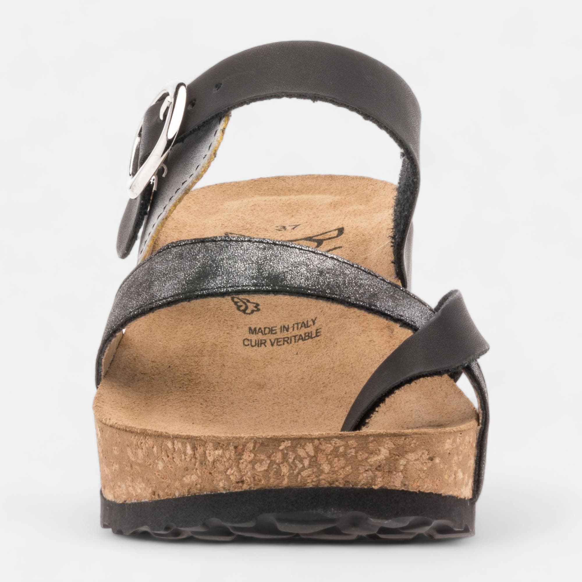 Mules semelle liège à talon compensé Femme noir