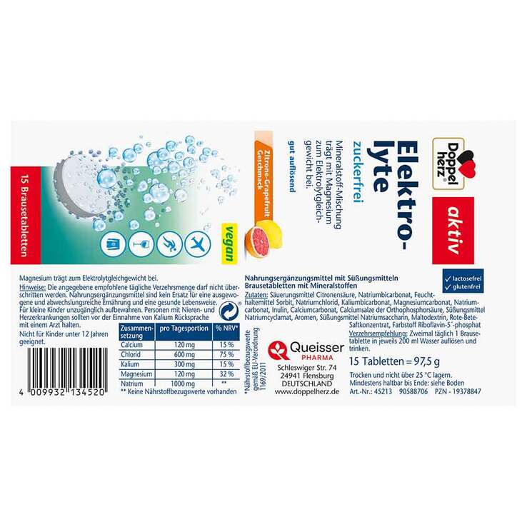 Doppelherz Elektrolyte zuckerfrei Brausetabletten, 15 St