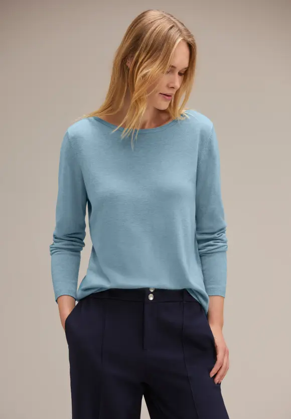 U-Boot Ausschnitt Pullover - hazy blue melange