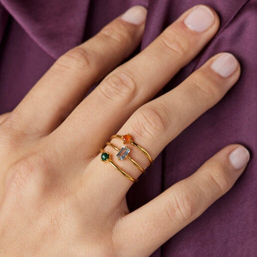 Pack de Anillos com banho de ouro 18 kt sobre prata e gemas TOUS Good Vibes