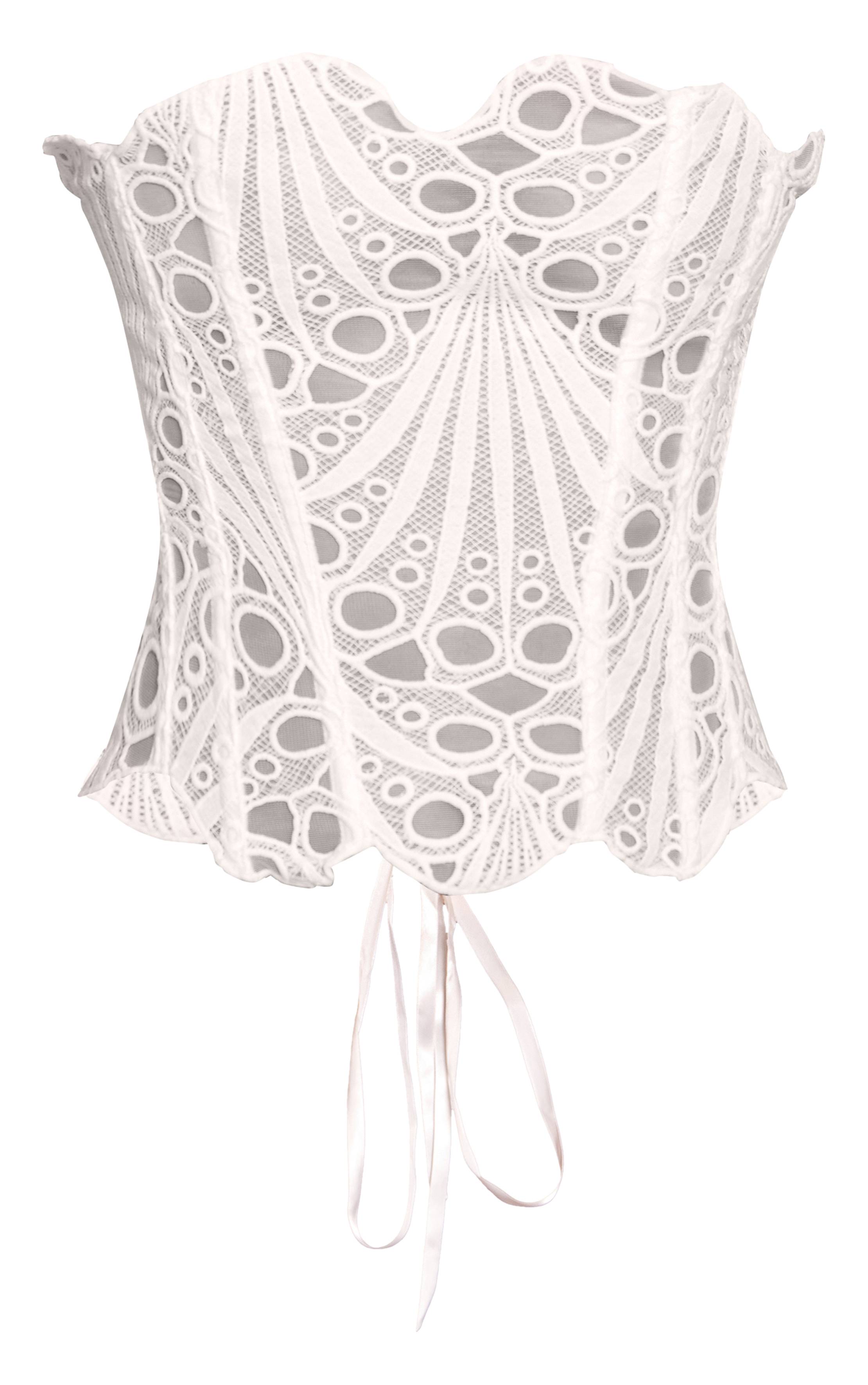 Blanc Corset En Dentelle Florale Transparente Texturée