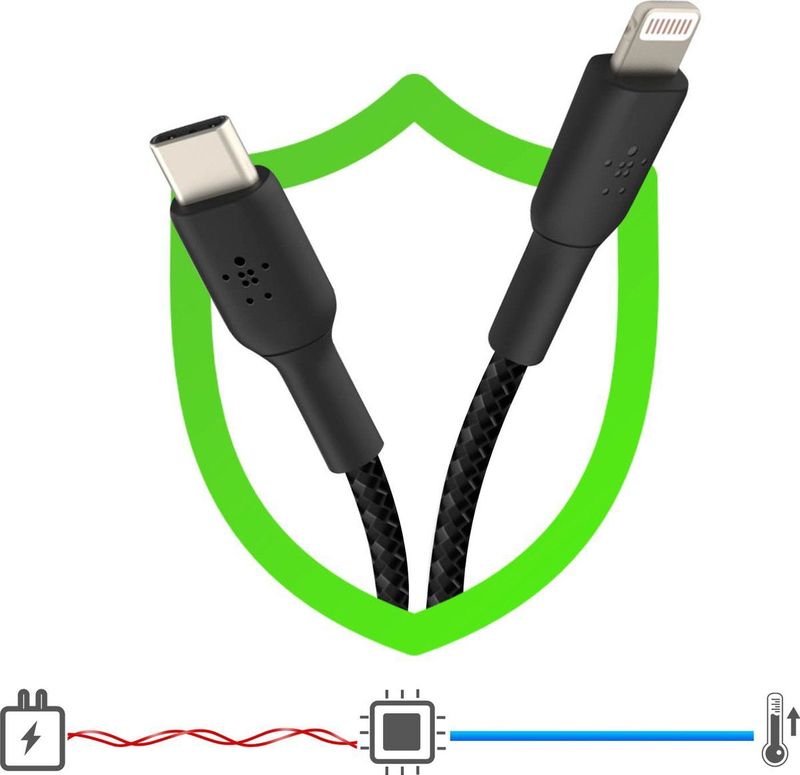 Belkin Braided iPhone Lightning naar USB-C kabel - 1m - Zwart