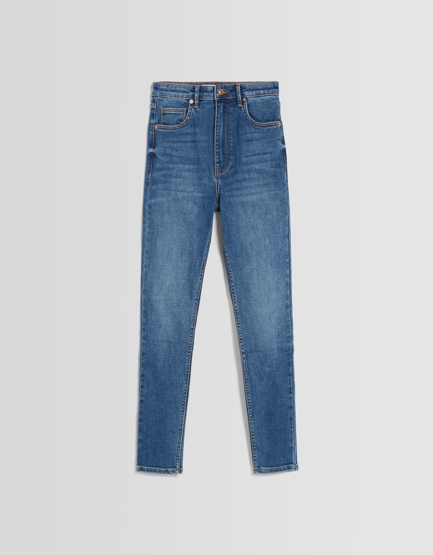 calça jeans skinny de cintura super alta