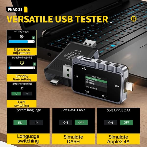 FNIRSI FNAC-28 USB-tester for nøyaktig strøm- og spenningsmåling
