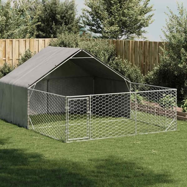 vidaXL Utendørs hundekennel med løpegård 4x3x1,9 m galvanisert stål