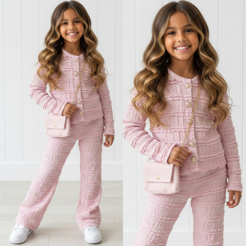 Girls Luxury Ruffle Two-Piece Set - roze