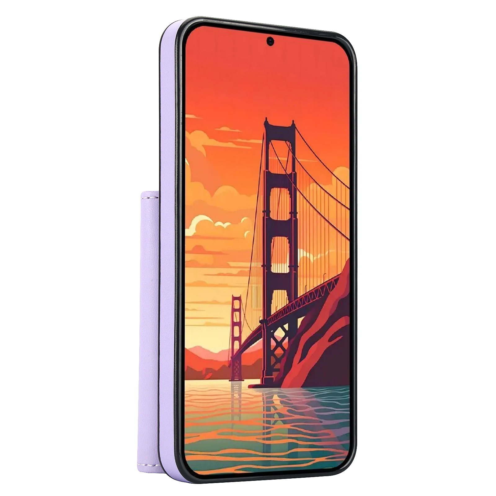 Samsung Galaxy S24 Necklace Leder Schutz Hülle mit Kartenfach   Handykette (140cm) - Lila