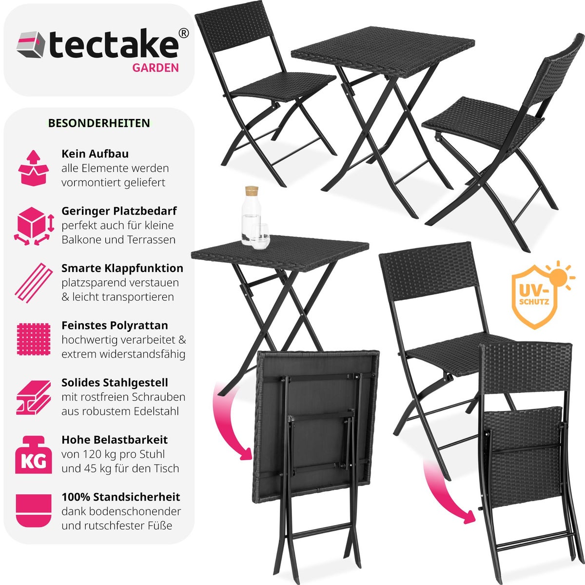 tectake Trevi rotanset voor 2 personen, lichtgewicht
