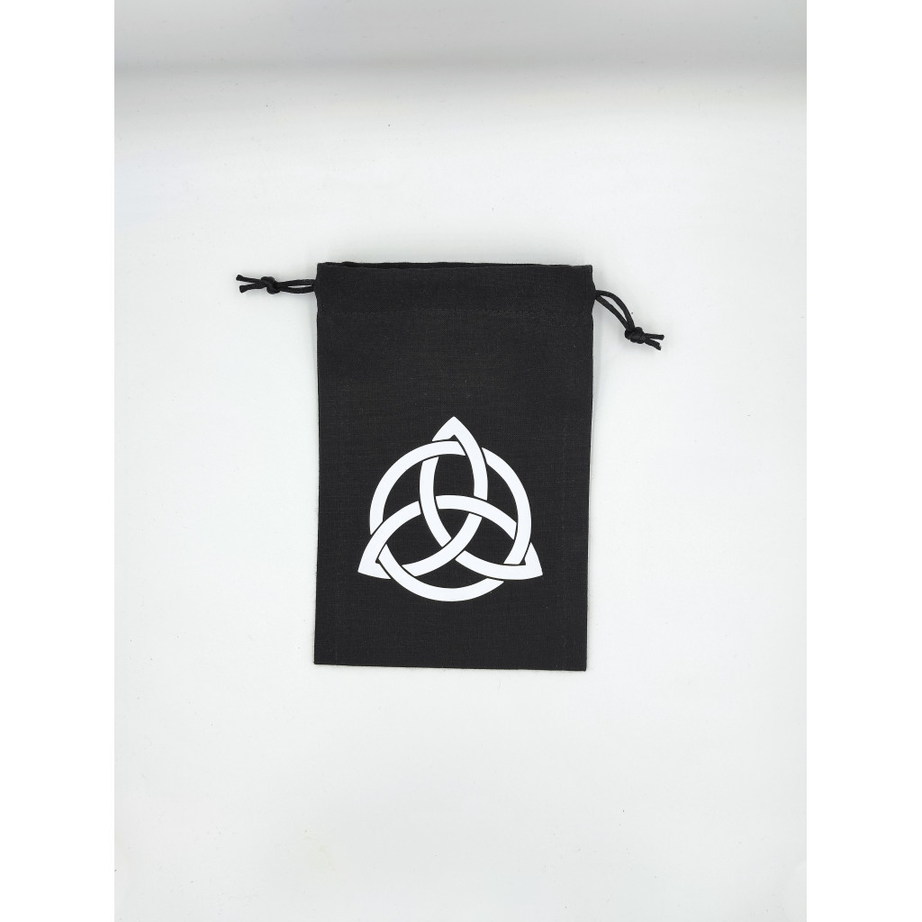 Bourse à dés noire motif Triquetra ou nœud celtique blanc