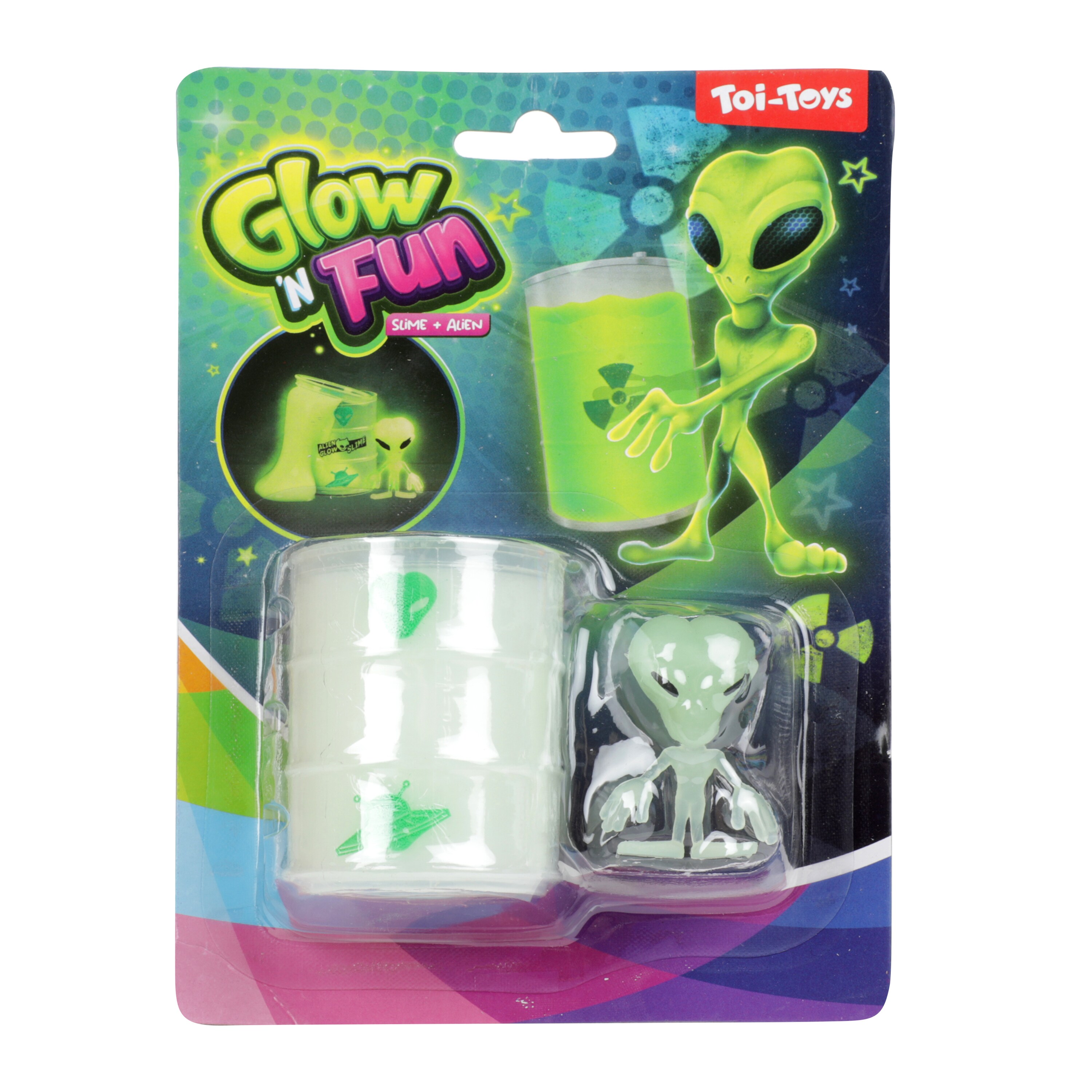 Toi-Toys 35808A - GLOW N FUN Ölfass mit Schleim & Alien Slime Außerirdische Spielschleim