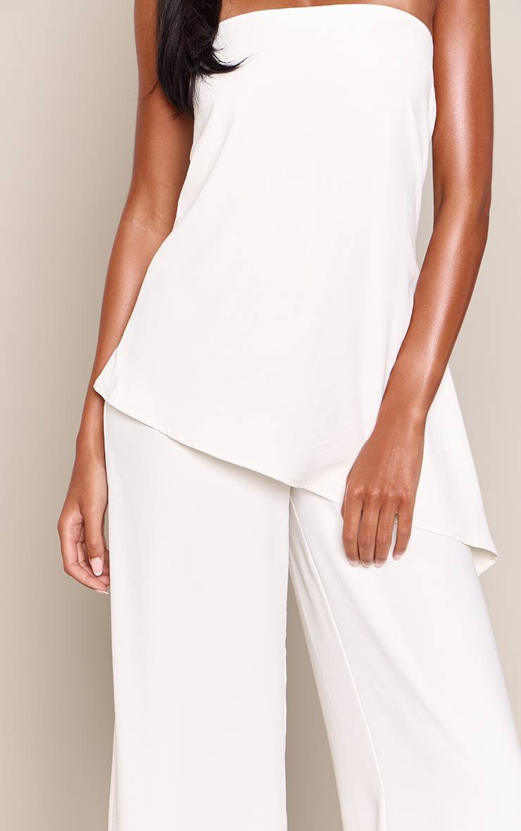 Crème Combinaison Pantalon Large À Superposition Bandeau Texturée Tissée Pour Grandes Tailles