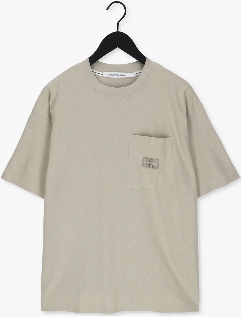 CALVIN KLEIN beige calvin klein t-shirt shrunken badge pocket tee