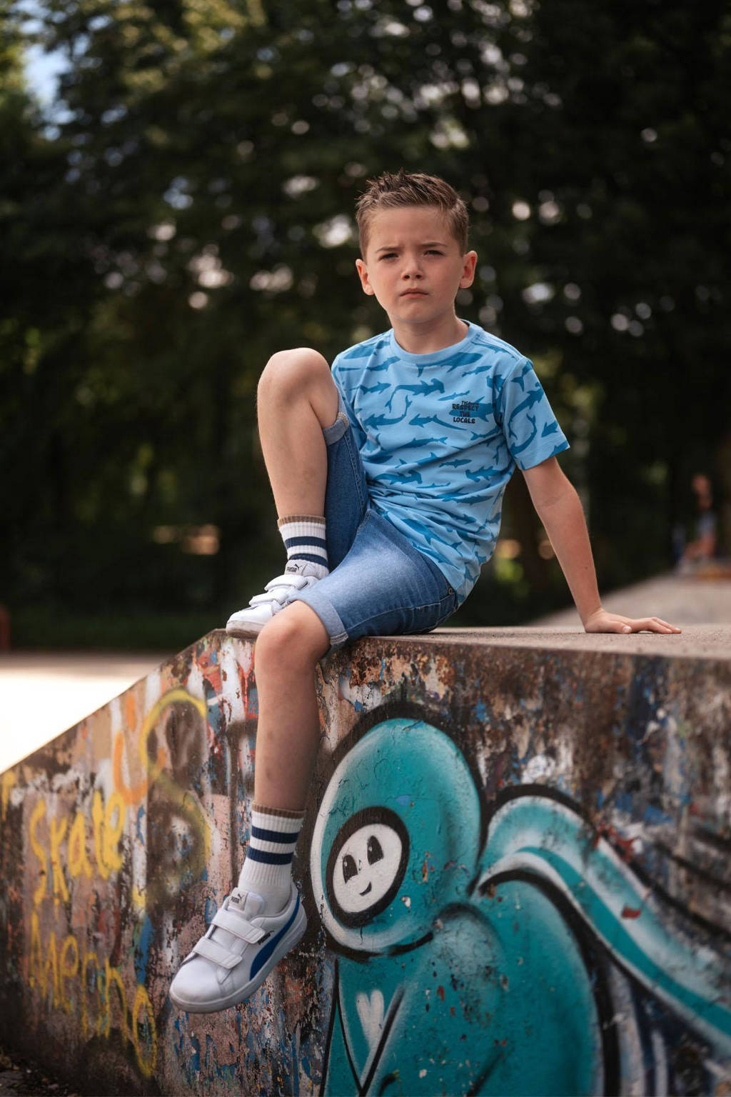 TYGO & vito T-shirt Thijs met all over print lichtblauw