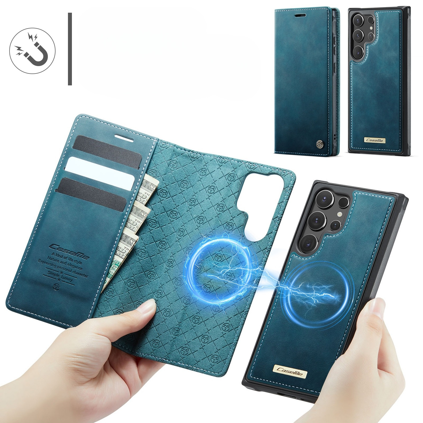 Samsung Galaxy S24 Ultra 2in1 Leder Tasche   Magnet Hardcase Karten Etui MagSafe-Modul (RFID Schutz) - Blau