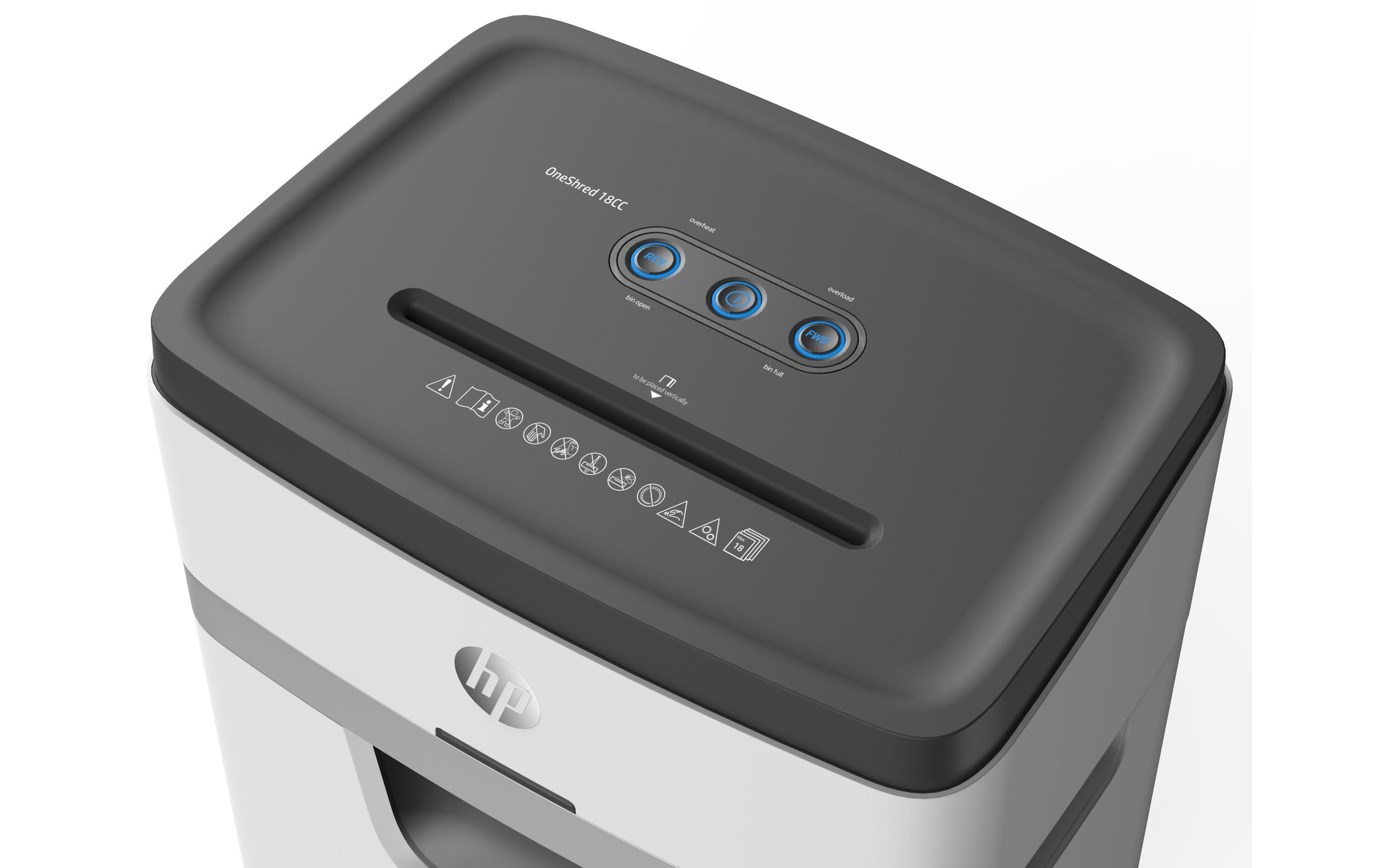 Aktenvernichter OneShred 18CC P-4, 18 Seiten<br>Dokumentenvernichter von HP