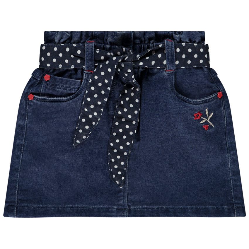 Jupe courte en jean avec ceinture foulard pour bébé fille - Bleu