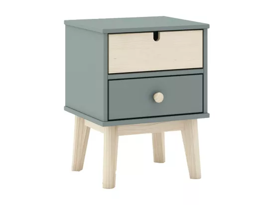 KAINA - Pack Lit 90x190cm + Chevet 2 Tiroirs + Commode 4T Coloris Gris et Naturel