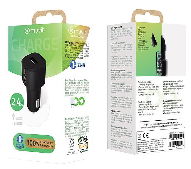 MUVIT - CHARGEUR VOITURE 12V 2.4A