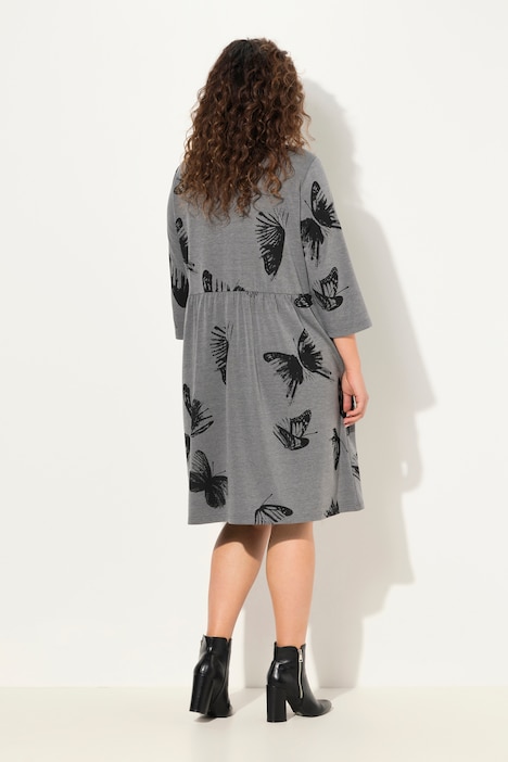 Kleid, Schmetterlinge, 2-Wege-Zipper, V-Ausschnitt, 3/4-Arm