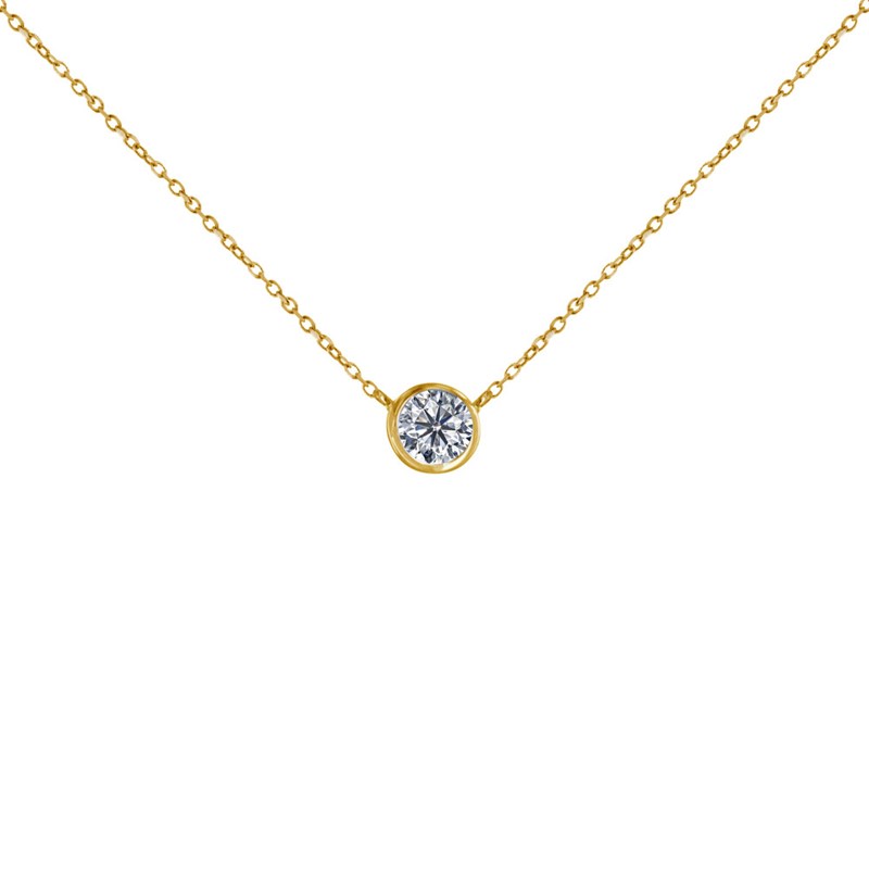 Collier Plaqué Or Solitaire Serti Clos 5mm