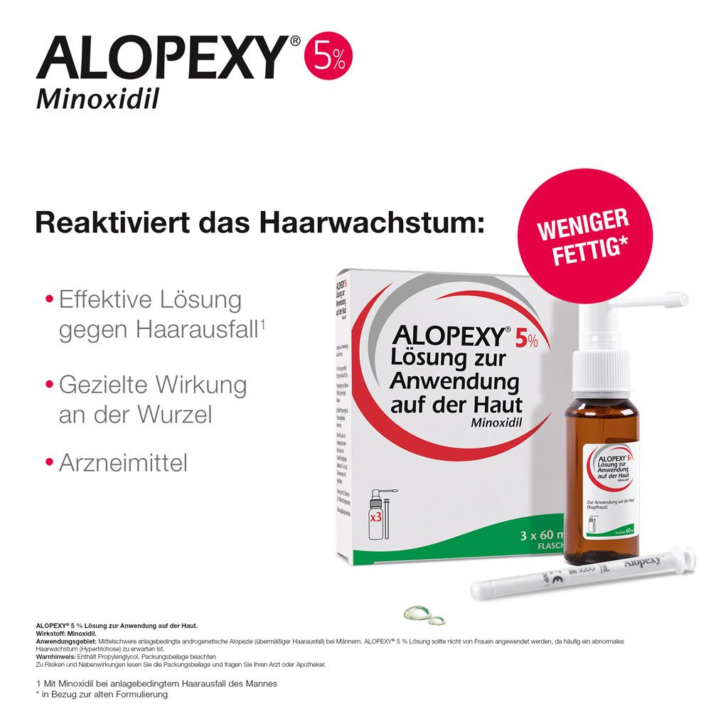 ALOPEXY 5% Lösung zur Anwendung auf der Haut 3X60 ml gegen anlagebedingten Haarausfall
