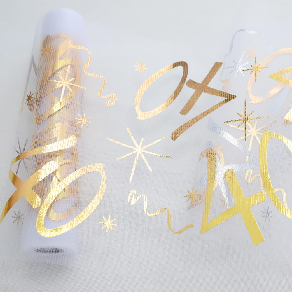 (28x275cm) Happy Birthday Tischläufer 40. Geburtstags Party Deko Zuschneidbares Tischtuch - Transparent / Gold