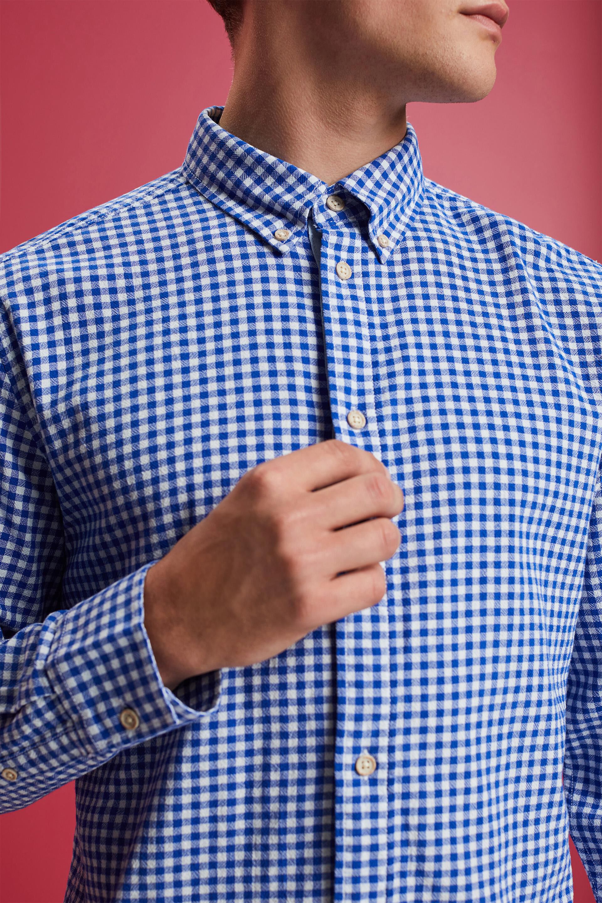 Chemise à col boutonné animée de carreaux vichy, 100 % coton