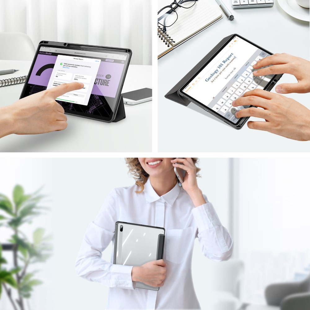 Samsung Galaxy Tab S8  Plus / Tab S7 FE 5G / Tab S7  Plus Leder Tasche Smart Cover Schutzhülle   S-Pen Halter - Schwarz