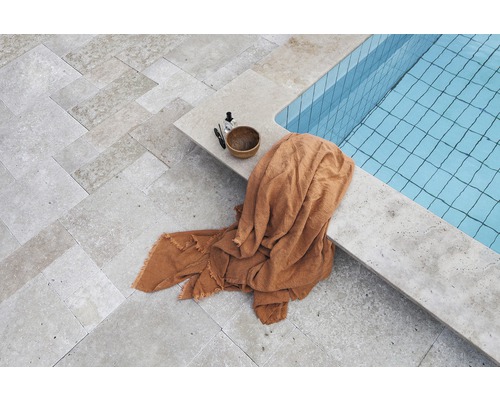 FLAIRSTONE Zwembadrand Roma hoekstuk 90° beige binnen afgerond 60x37 / 60x37 x 3 cm