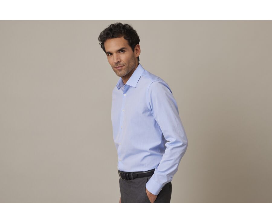 Chemise Bleu coton - Col français - LOUIS CLASSIC