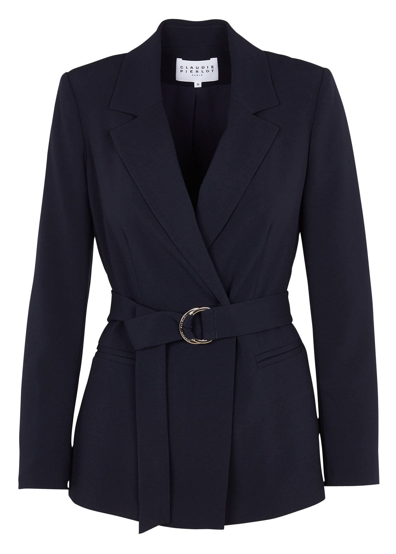 Veste col tailleur ceinturée en crêpe | Bleu