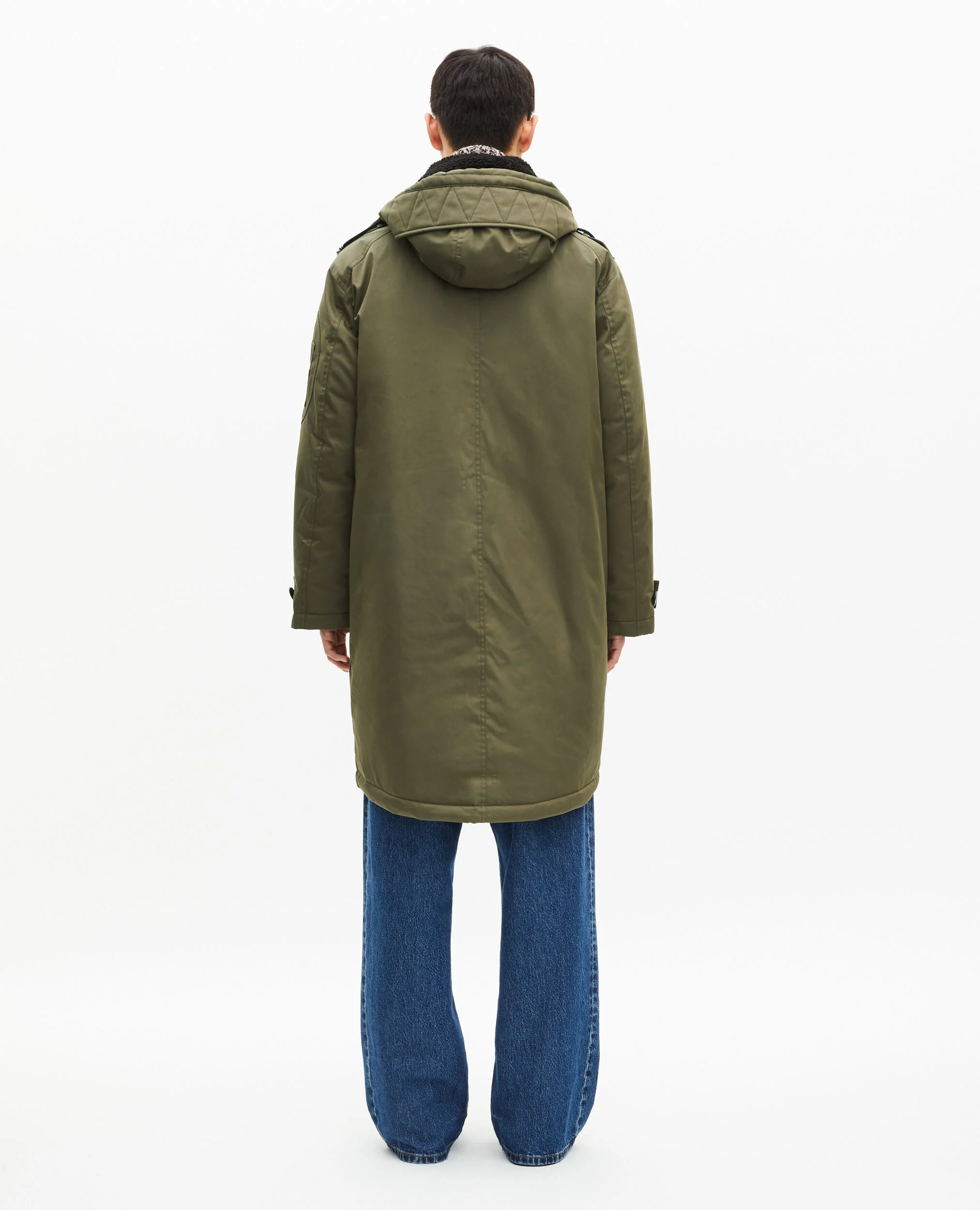 Parka à traitement déperlant avec col sherpa kaki