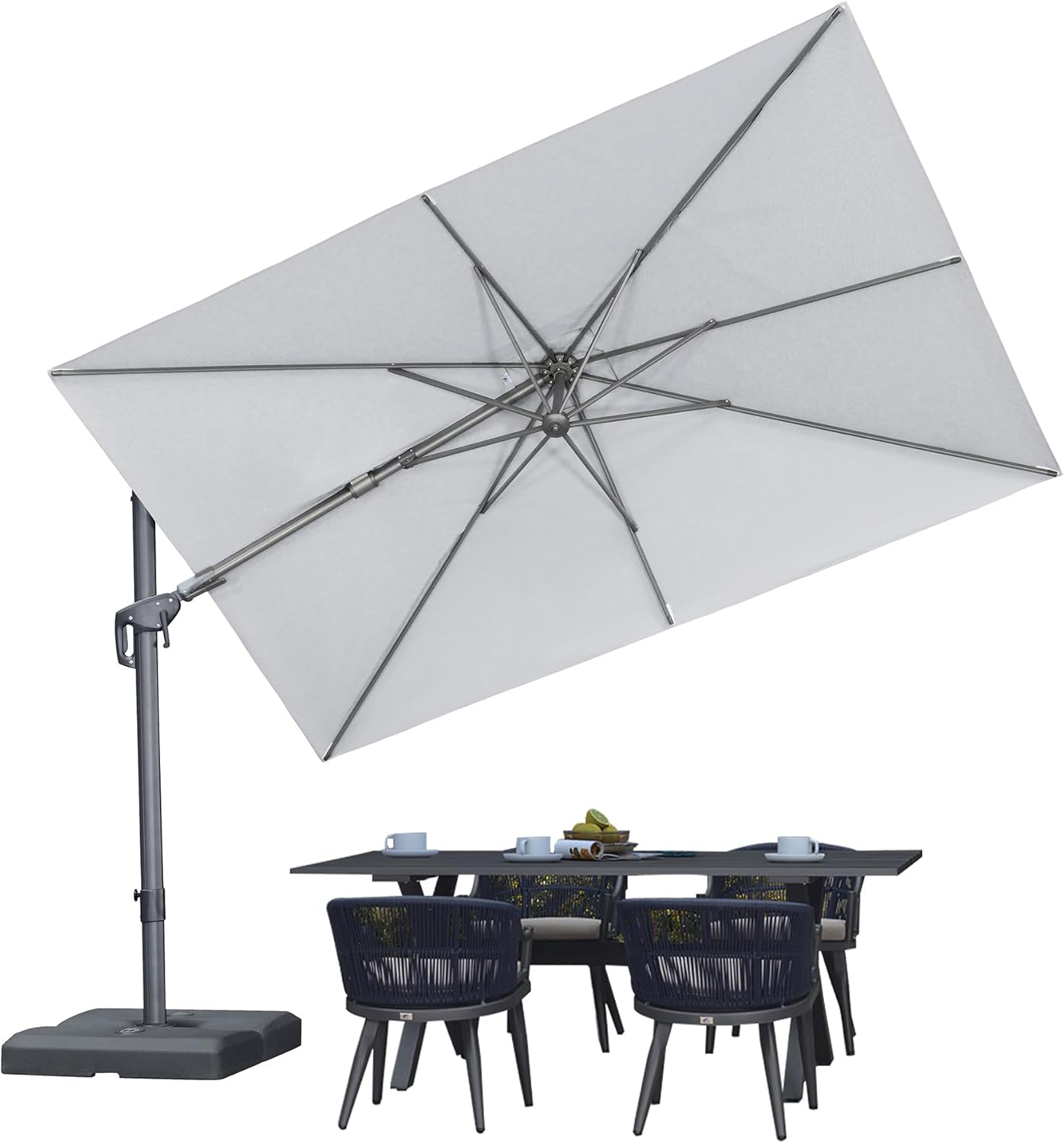 PURPLE LEAF Ampelschirm Twist 200 x 300 cm Sonnenschirm Rechteckig aus Acrylimitat, Beidseitig Axial Schwenken, 360° Drehbar Alu Gartenschirm, UV50+, Kieselgrau