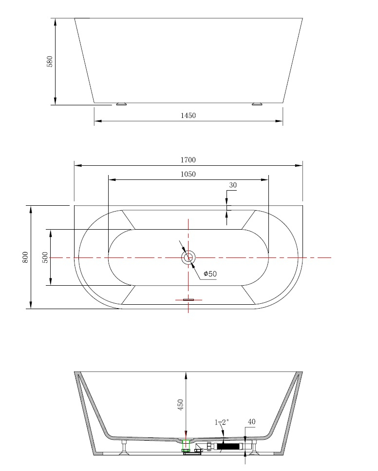 SaniGoods Tajo half vrijstaand bad glans wit 170x80cm