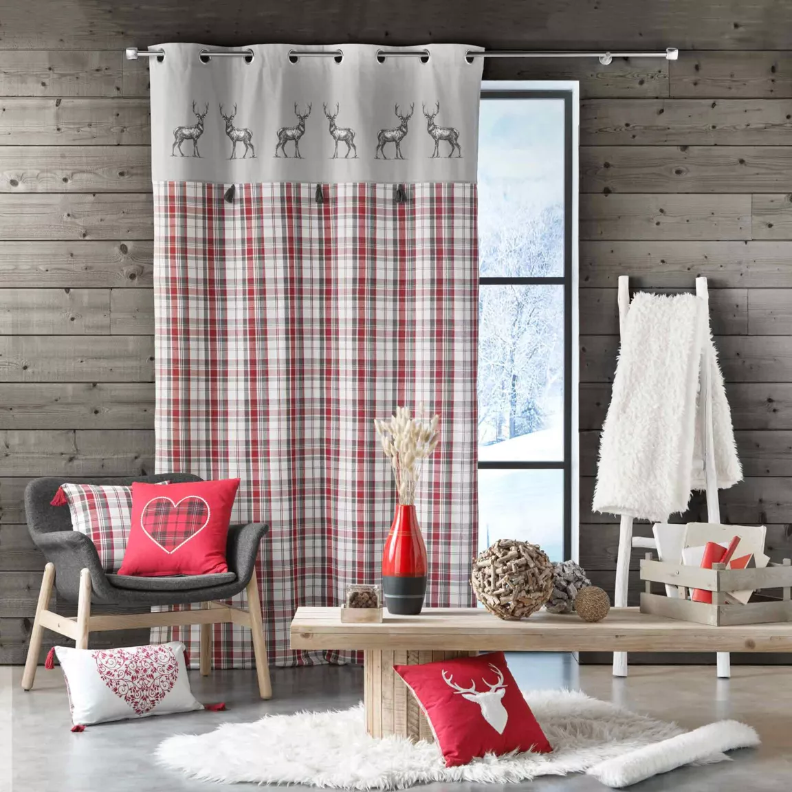 Rideau coton (140 x 240 cm) Megeve Rouge