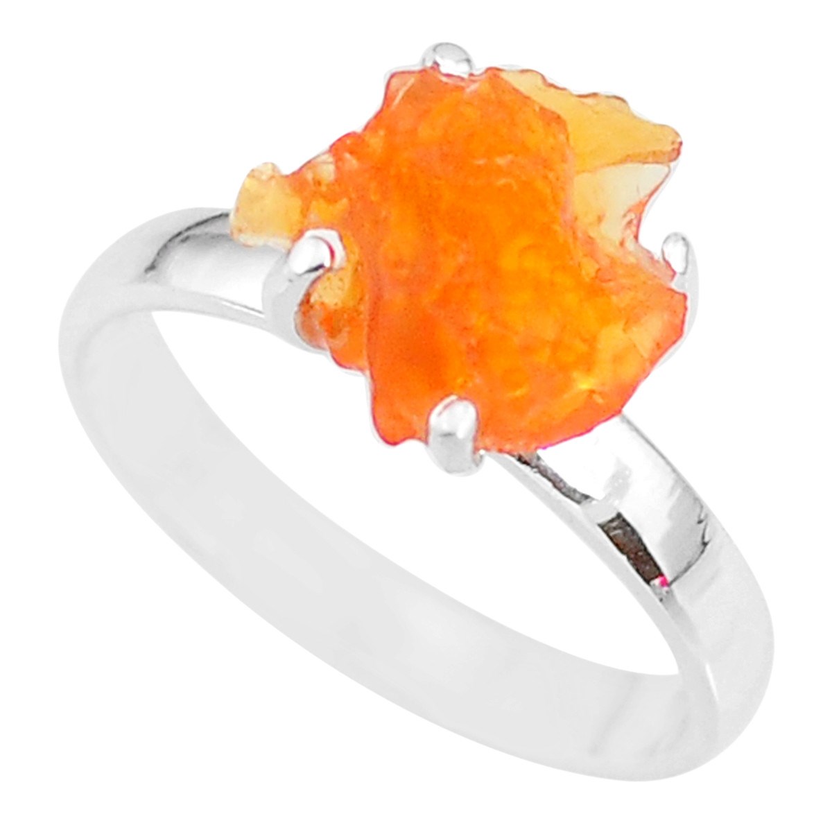 Bague en argent Taille 57 sertie d'une opale de feu brute du Mexique 1cm gxi382