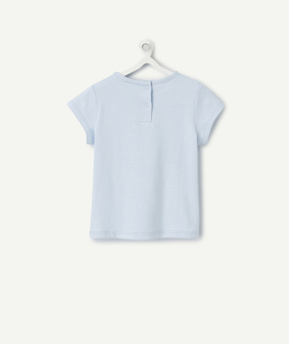 t-shirt manches courtes bébé fille en coton bio bleu ciel bisou club